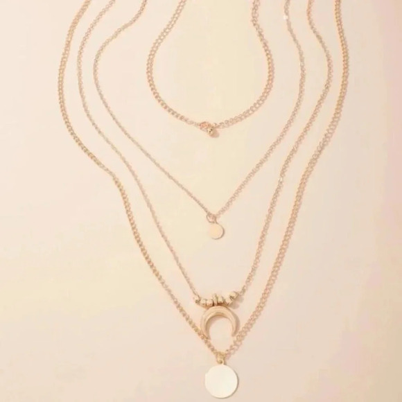 Layered Dainty Gold Moon & Coin Necklace - Picture 2 of 4